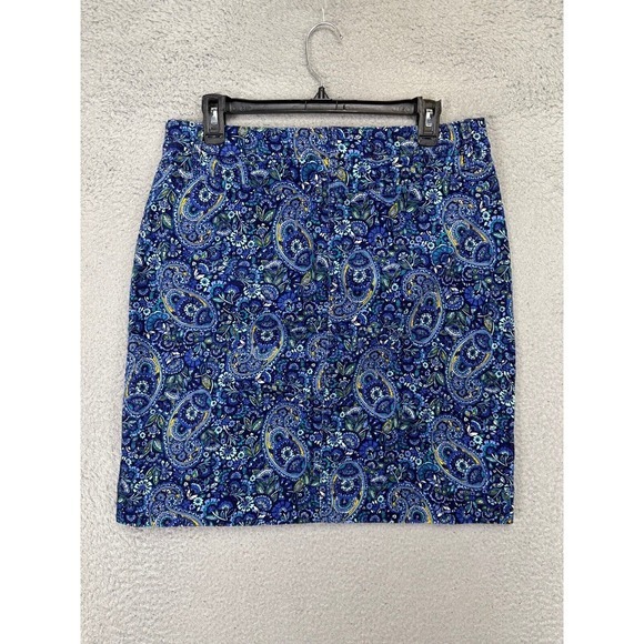 Talbots Skirt Womens 10P Petite Blue Paisley Corduroy Pencil Mini Stretch Ladies - Picture 3 of 9